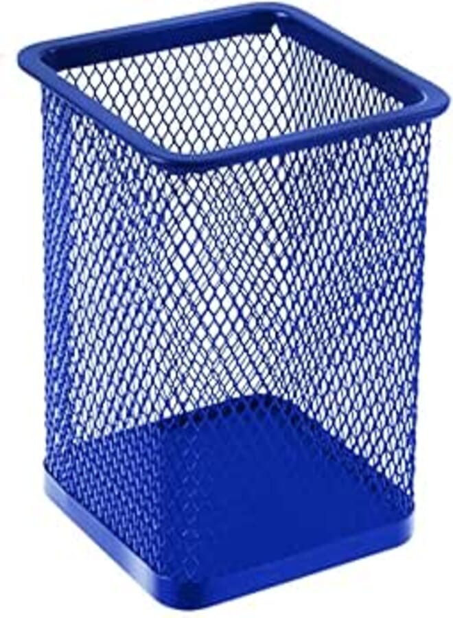AKOAK 1 Count Desktop Pen Holder, Creative Grid Metal Pen Holder, Square Desktop Accessory and Workspace Organizer for Home, School and Office (Blue)